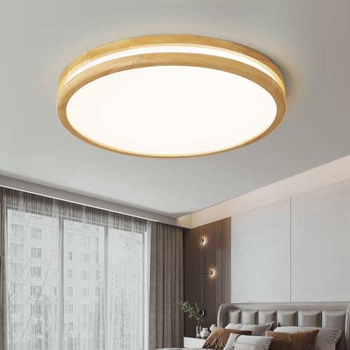 Style home Deckenleuchte Deckenlampe 96W LED Bürolampe, dimmbar mit Fernbedienung, moderne Lampe für Schlafzimmer Wohnzimmer Büro, Holz Ø50*6cm von Style home