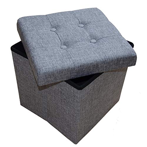 Style home Sitzhocker Sitzbank mit Stauraum, Faltbare Sitztruhe Fußbank Aufbewahrungsbox Polsterhocker, Leinen, 38 * 38 * 38 cm (Grau) von Style home