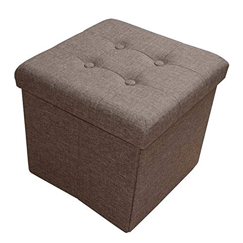 Style home Sitzhocker mit Stauraum, Faltbare Sitzbank Sitztruhe Fußablage aus Leinen, gepolstert Sitzwürfel Fußhocker Aufbewahrungsbox mit Deckel, für Wohnzimmer, 38 * 38 * 38 cm (Braun) von Style home