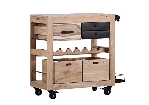 Stylefurniture Praktischer Servierwagen aus Massivholz, Holz, Natur, 90 x 43 x 85 cm von Stylefurniture