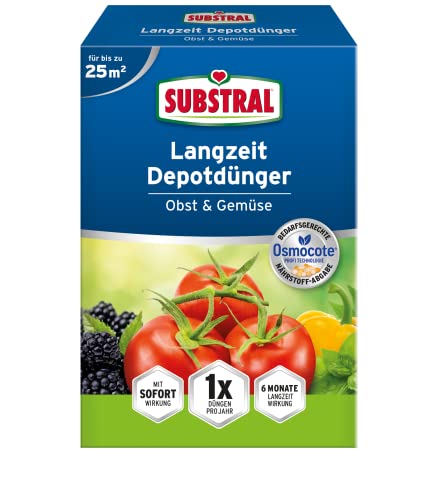 Substral Langzeit Depotdünger Obst & Gemüse, für Tomate, Zucchini, Paprika, Peperoni, Obst, Beeren, uvm, 750 g von Substral
