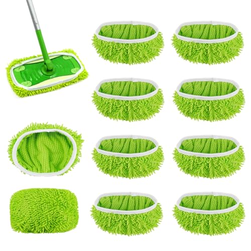 10 Stück für Swiffer Bodentücher Tücher Mikrofaser Set,25,4x11,5cm Wiederverwendbar für Swiffer Sweeper Mop Bodenwischer Nass Trocken Wischmopp Bezug, für die Reinigung von Hartböden, Holzböden von Suevut