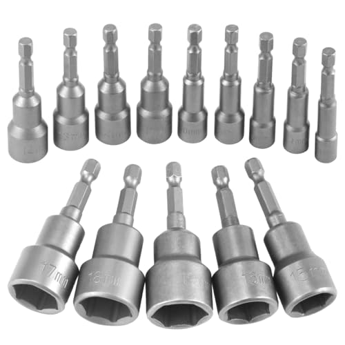 14 Stück Magnete Sechskant Stecknuss Set,6-19mm Steckschlüsseleinsätze,1/4 Zoll Anschrauben Schraubenschlüssel für Bohrer, Akkuschrauber, Sechseck Adapter Bitsatz von Suevut