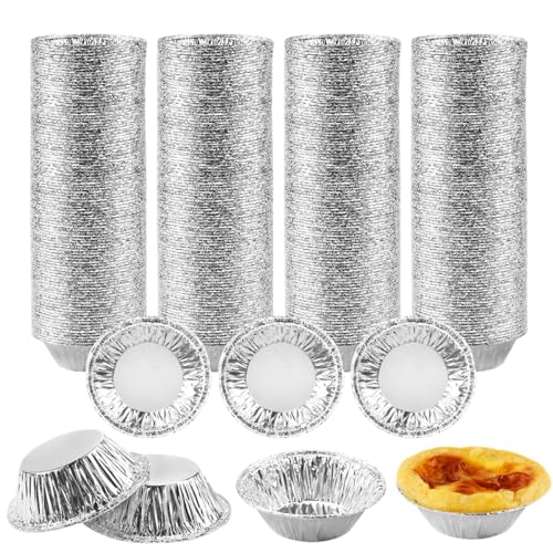 Suevut 400 Stück Aluminium Pasteis de Nata Tartelette Förmchen Set,7x2,5x4cm Pastel de Nata Förmchen, EGG Tart Tin Mold Aluminium-Backformen, für Torten, Flans, Individuelle Kuchen von Suevut