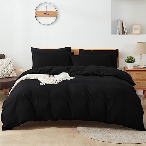 Bettwäsche 200x220 Baumwolle Schwarz, 100% Baumwolle Bettbezug aus Atmungsaktive, Bettwäsche-Set mit 2 Kissenbezüge 80x80 cm+ 1 Bettbezug mit Reißverschlus von Sufdari