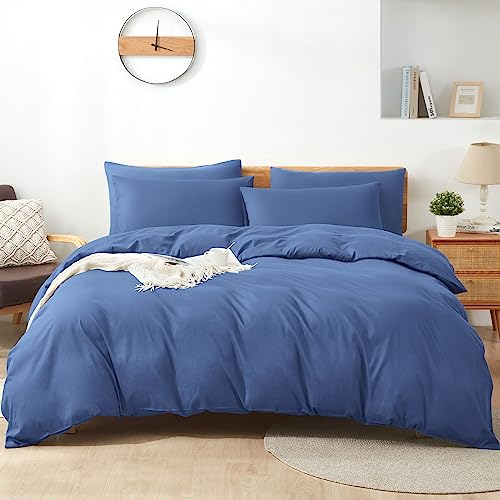 Sufdari Bettwäsche 200x200 Baumwolle Blau, 100% Baumwolle Bettbezug aus Atmungsaktive, Bettwäsche-Set mit 2 Kissenbezüge 80x80 cm+ 1 Bettbezug mit Reißverschlus von Sufdari