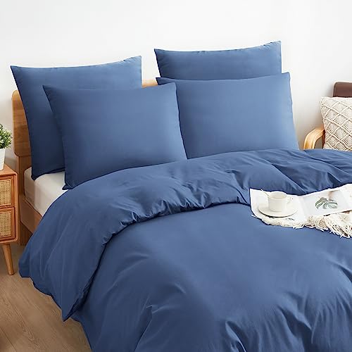 Sufdari Bettwäsche 200x200cm 100% Baumwolle Bettbezug -Atmungsaktive Bettwäsche Sets, Bettwäsche mit Reißverschluss+2 Kissenbezüge 80x80 cm - Blau von Sufdari