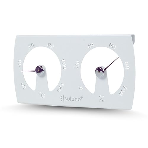 SULENO - Sauna Klimamesser KJELL, Saunazubehör, Thermometer 20-120 °C, Hygrometer 0-100%, Sauna Zeitmesser, Zeitmessgerät (Weiß) von Suleno