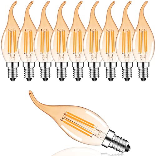 Suncan 10 Stück C35 4W Retro Dimmbar Glühfaden LED Kerze Lampe, 2700K Warmweiß 360 Lumen, E14 Fassung, Flamme Form, Vergoldet Glas, 360° Abstrahlwinkel, Energieklasse F von Suncan