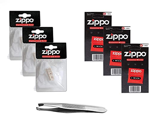 Zippo Set 6 enthält 3X Watte, 3X Dochte und eine Pinzette von Bluecool