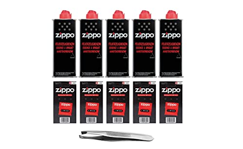 Zippo Zubehör Set 7 enthält 5X Benzin, 5X Dochte und eine Pinzette von Bluecool