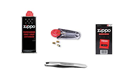 Zippo Zubehör Set 8 enthält 1x Benzin, 1x Docht, 1x Feuersteine und eine Pinzette von Bluecool