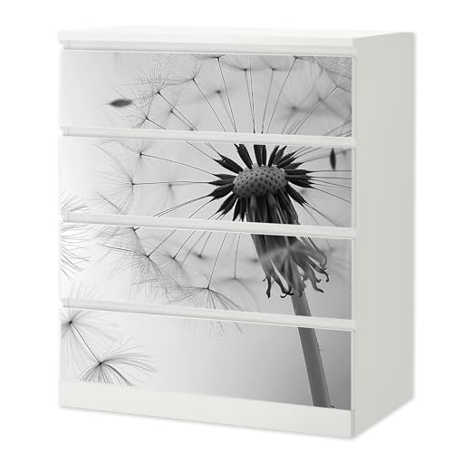Sunnywall® Möbelfolie passend für IKEA Malm Kommode Schrankfolie Aufkleber mit Pusteblume mit weissem Hintergrund Motiv | blasenfrei verkleben | Wohnzimmer 4er 80 cm von Sunnywall