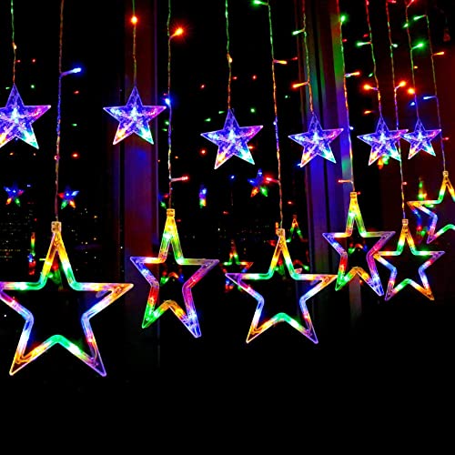 138 LED 2m 12 Sterne Lichterkette Sternenvorhang Warmweiß,Sterne Lichtervorhang,Lichtervorhang Weihnachten Fenster,LED Lichterkette,Sterne Vorhang Lichter, Party, Hochzeit, Balkon, Deko von Sunshine smile