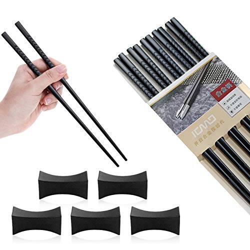 5 Paar Essstäbchen aus Chinesische+5 pcs Essstäbchenauflagen,Wiederverwendbare EssstäBchen,Japanische Chopsticks,Metall Stäbchen,24cm rutschfeste Essstäbchen,Restaurant Stäbchen,Sushi Besteck von Sunshine smile