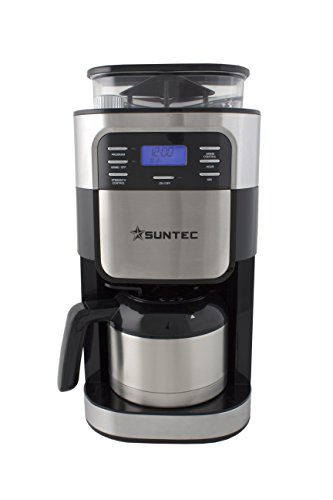 SUNTEC Mahlwerk-Filter-Kaffeemaschine KAM-8274 design [Für Bohnen + Pulver, Mahlgrad + Kaffeestärke einstellbar, Timer-Programmierung, Edelstahl-Thermoskanne (1 l), max. 900 Watt] von Suntec Wellness