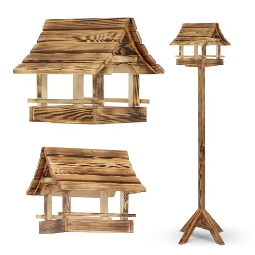 SunWood Premium Vogelhaus mit Ständer | Hochglanz Lackiert | Vogelhäuschen handgefertigtes aus Holz Futterhaus, Futterhäuschen Vogelfutterhaus von Sunwood