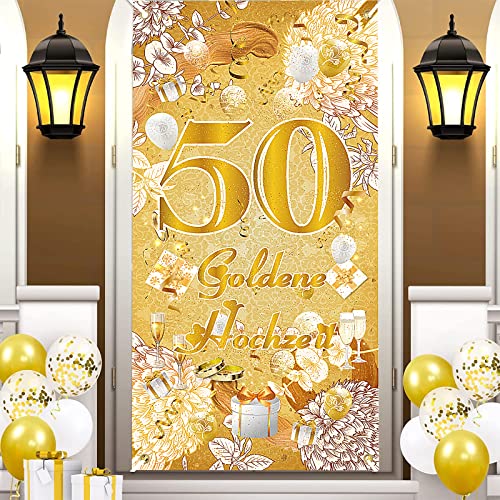 Sunwuun 50 Jubiläum Banner für Goldhochzeit Deko, 90 * 180cm Goldene Hochzeit Deko Gold Hochzeit 50 Jahre Jubiläum Party Deko für Tisch Mauer Innen Außen Garten von Sunwuun