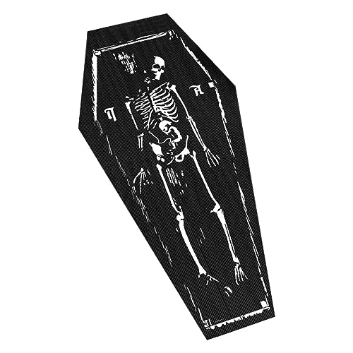 Sarg-Badematte, Halloween-Teppich mit Skelettmuster – Schwarze Gothic-Heimdekoration, gotischer schwarzer Badezimmerteppich, rutschfeste Totenkopf-Badezimmermatte, 40 x 100 cm von Supatmul