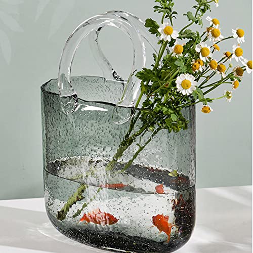 Supatmul Glas Handtasche Vase für Blumen, Tasche Glasvasen für Dekoration Kreative Handtaschen Förmige Klarglas Vase mit Blase und Griffen, Multifunktionale Klarglasvase für Heimdekoration, Hochzeit von Supatmul