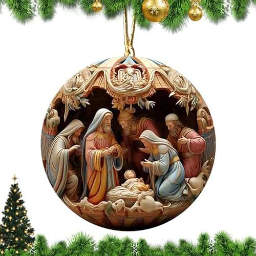 Weihnachtskrippe Weihnachtsschmuck, Acryl Die Geburt Jesus Dekoration für Weihnachtsbaumschmuck Geschenke, Religiöse Christliche Weihnachten Hängende Ornamente Zur Geburt Jesu von Supatmul