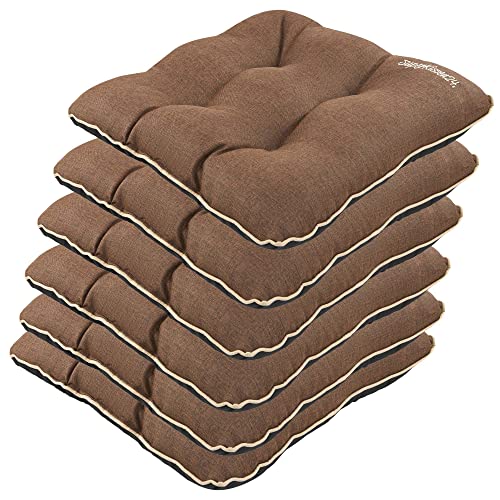 SuperKissen24. Stuhlkissen Outdoor - Sitzkissen für Stühle 6er Set 45x45 cm - Outdoor Kissen Wetterfest mit Füllung - Braun Leinen von SuperKissen24.