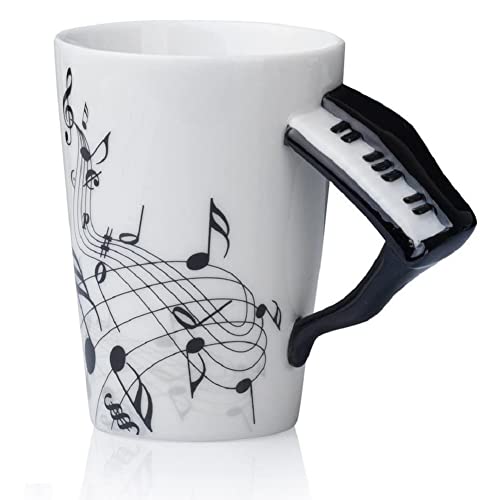 SuperglockT 400ml Kaffeetasse Musik Becher Geschenkideen Kaffeebecher Lustige Tasse Keramiktasse Milchbecher Kakaobecher (Klavier) von SuperglockT