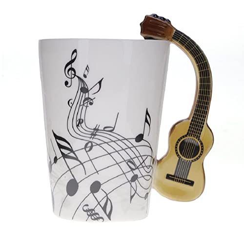 SuperglockT 400ml Kaffeetasse Musik Becher Geschenkideen Kaffeebecher Lustige Tasse Keramiktasse Milchbecher Kakaobecher (Retro-Gitarre) von SuperglockT
