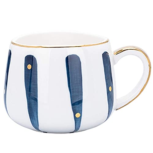 SuperglockT Kaffeetasse Keramiktasse mit Goldrand Espressotassen 320ml Teetasse Porzellan Kaffeebecher Geschenk für Frau Mann Geburtstag Valentinstag Muttertag Hochzeit (Blau-Streifen) von SuperglockT