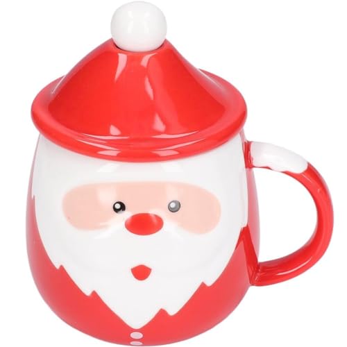 SuperglockT Keramiktasse Cartoon Weihnachtsmann Gesicht Motiv Kaffeetasse lustige Weihnachtstasse 450ml Kaffeebecher Teetasse Geschenk für Freund Kollege Frauen Männer (A) von SuperglockT