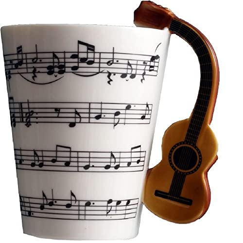 SuperglockT Premium Kaffeetasse Teetasse mit Henkel 400ml groß Kaffeebecher Musik Becher Keramiktasse Keramikbecher für heiße und kalte Getränke,Tee,Milch,Kakao (Retro-Gitarre) von SuperglockT