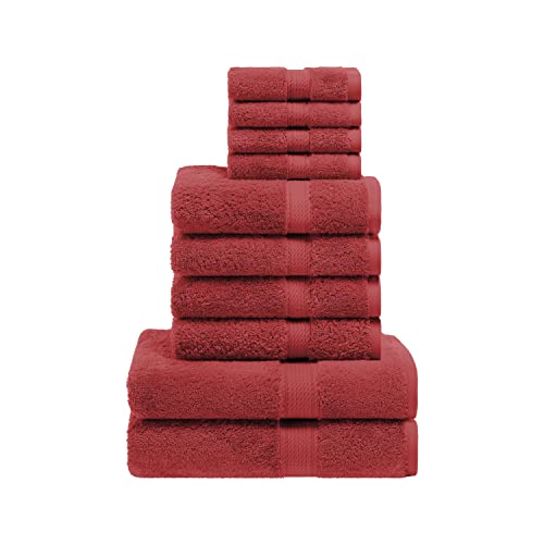 SUPERIOR 10-teiliges Handtuch-Set, ägyptische Baumwolle, Waschlappen 33 x 33 cm, Handtücher 50,8 x 76,2 cm, Badetücher 76,2 x 139,7 cm, Rot von Superior