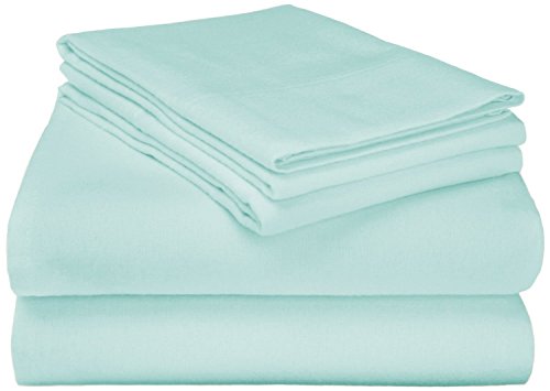 SUPERIOR Premium-Baumwoll-Flanell-Bettlaken, alle Jahreszeiten, 100% gebürstete Baumwolle, Flanell-Bettwäsche, 4-teiliges Bettlaken-Set mit tiefen Taschen – hellblau, einfarbig, Queen-Bett von Superior
