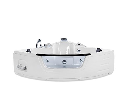 Whirlpool Badewanne Mallorca weiss 155 x 155 cm mit 12 Massage Düsen + LED Unterwasser Beleuchtung/Licht + Wasserfall Eckwanne mit Glas Hot Tub Spa indoor/innen günstig von Supply24 since 2004