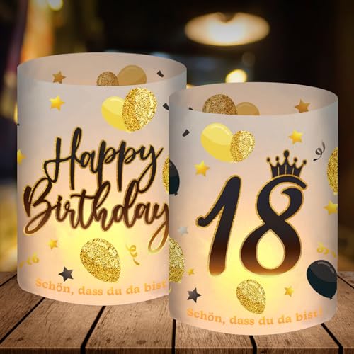 12 Windlicht Tischdeko 18 Jahre, Deko 18. Geburtstag Junge Mädchen, 18. Geburtstag Mädchen Deko, Geburtstagsdeko 18 Schwarz Gold,18ter Geburtstag, Geeignet für Teelichter oder Kerzen von SupreLuck