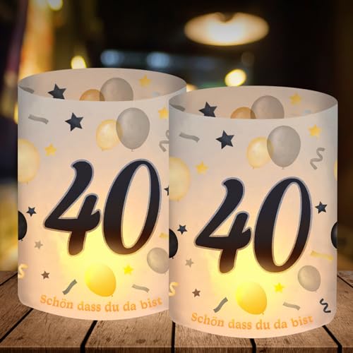 12 Windlicht Tischdeko 40 Geburtstag, Deko 40. Geburtstag Mann Frau, Schön DASS Du Da Bist, 40 Jahre Happy Birthday Tischdeko Schwarz Gold, Geeignet für Teelichter oder Kerzen von SupreLuck