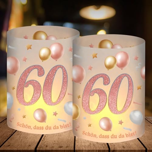 12 Windlicht Tischdeko 60 Geburtstag, Deko 60 Geburtstag Frau, 60.TER Geburtstag Frau, 60 Jahre Tisch deko Rosegold, Geschenke zum 60 Geburtstag Frau, Geeignet für Teelichter/Kerzen von SupreLuck