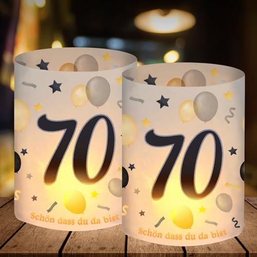 12 Windlicht Tischdeko 70 Geburtstag, Deko 70. Geburtstag Mann Frau, 70 Jahre Happy Birthday Tischdeko Schwarz Gold, Geschenk zum 70 Geburtstag Mann, Geeignet für Teelichter oder Kerzen von SupreLuck