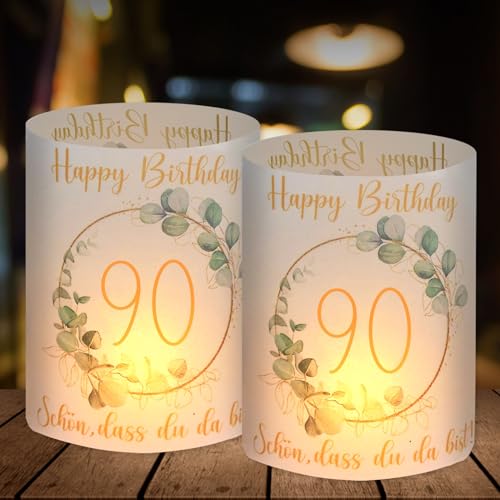12 Windlicht Tischdeko 90 Geburtstag, 90 Jahre Happy Birthday Tischdeko, Deko 90 Geburtstag Mann Frau, Schön DASS Du Da Bist, Geeignet für Teelichter oder Kerzen von SupreLuck