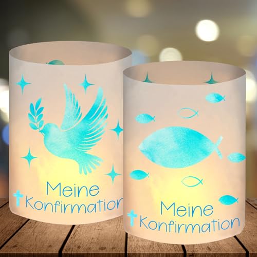 12 Windlicht Tischdeko Konfirmation, Konfirmation Deko Junge Mädchen, Meine Konfirmation Deko Blau, Konfirmation Gastgeschenke, Geeignet für Teelichter oder Kerzen von SupreLuck