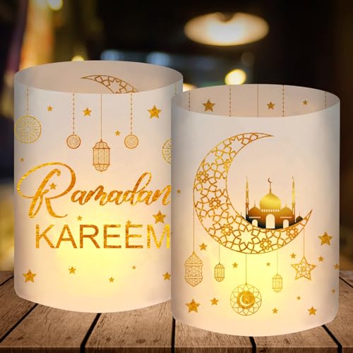 12 Windlicht Tischdeko Ramadan, Ramadan Deko Set Gold, Ramadan Kareem Ramadan Dekoration, Islam Deko Tisch, Ramazan Dekor Kinder, Ramadan Zubehör, Geeignet für Teelichter Oder Kerzen von SupreLuck