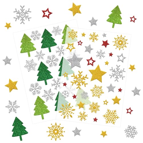 270 Sticker Weihnachten Glitzer Aufkleber Stern Gold Schneeflocken Etiketten, Weihnachtsaufkleber Selbstklebend zum Basteln, Weihnachtssticker Kinder Weihnachtsdeko（10 Bogen） von SupreLuck