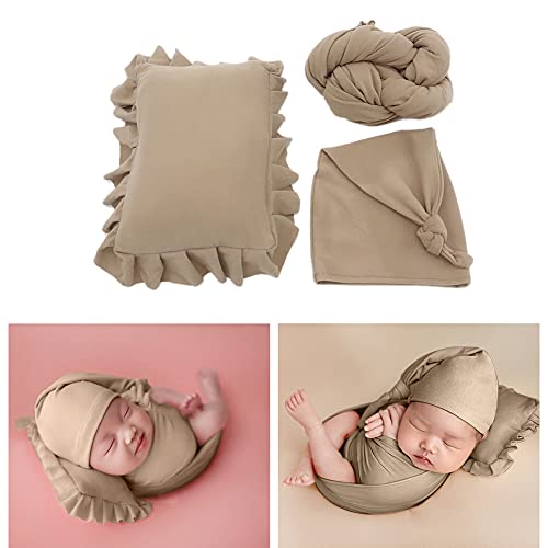 3 Stück Baby Neugeborenen Foto Requisiten Wraps & Baby Hut & Kissen-Set,DIY Baby Fotografie Requisiten Wraps & Hut,Newborn Baby Wrap Decke + Baby Kostüm Hut Headwrap Fotoshooting für 0-6 Monate Baby von Surakey