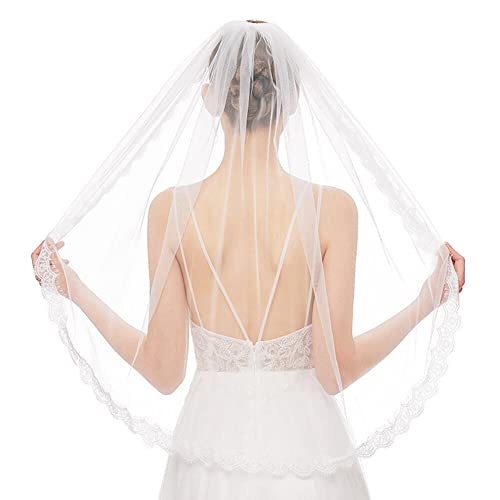 Brautschleier Kurzer Schleier, Elegent Bridal Tüll Braut Hochzeit Kurzer Schleier Ribbon Edge Brautschleier für JGA Junggesellinnenabschied Hochzeit Schleier Hen Party,Weiß von Surakey