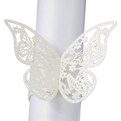 Papier Serviettenringe Set,Serviettenringe Beige,50 Stück 3D Bling Schmetterling Serviettenring,Schmetterling Servietten Schnallen Halter Tischdekoration für Hochzeit, Party, Ramadan, Bankett von Surakey