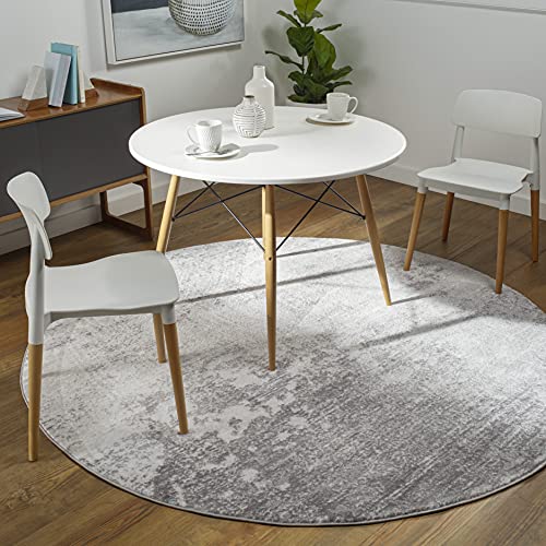 Surya Bangkok Teppich Schlafzimmer, Wohnzimmer, Esszimmer, Flur - Moderne Boho Teppich Geometrisches Muster - Weicher Skandinavisch Wohnzimmerteppich Grau, Weiß - Carpet 160cm Rund Teppich von Surya