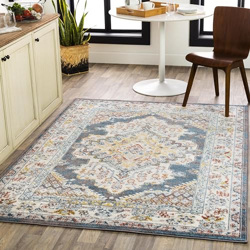 Surya Casablanca Vintage Teppich groß - Teppiche Wohnzimmer, Esszimmer, Flur, Carpet Living Room - Orientalischer Teppich Boho Style - Bunter Muster, Dark Brown, Garnet, Mustard, Ice Blue 160x213cm von Surya