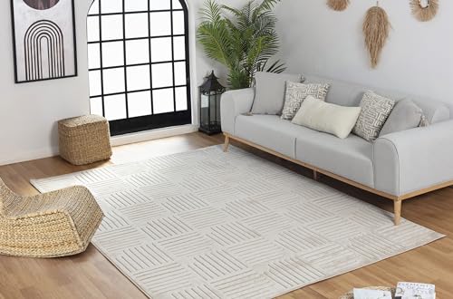 Surya Detroit Teppich Läufer Wohnzimmer, Esszimmer - Moderne Boho Teppich Geometrisches Muster - Weicher Skandinavisch Wohnzimmerteppich Orientalisch - Läufer Flur 80x150cm Groß Teppich Beige von Surya