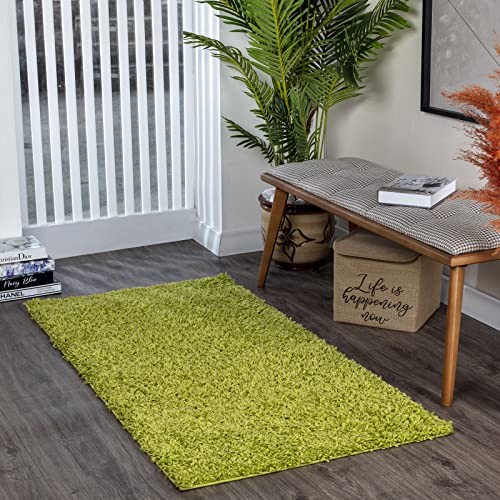 Surya Home Flauschiger Teppich Läufer - Shaggy Teppich für Wohnzimmer, Schlafzimmer, Berber Abstrakter Langflor Hochflor Teppich Grün flauschig - Teppich Läufer 80x150cm Läufer Flur in Grün von Surya