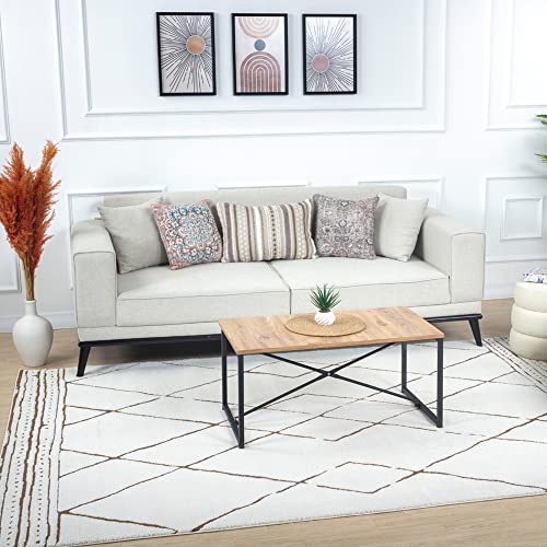 Surya Linkka Teppich Schlafzimmer, Wohnzimmer, Esszimmer, Flur - Moderne Boho Teppich Geometrisches Muster - Weicher Skandinavisch Wohnzimmerteppich Orange, Braun, Crème - Carpet 160x213cm Groß von Surya